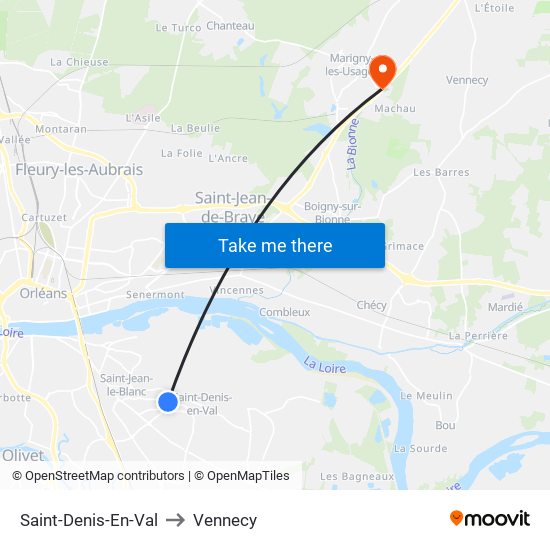 Saint-Denis-En-Val to Vennecy map