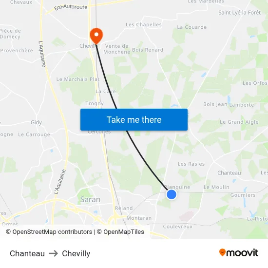 Chanteau to Chevilly map