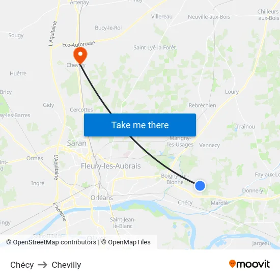 Chécy to Chevilly map