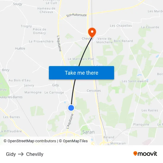 Gidy to Chevilly map