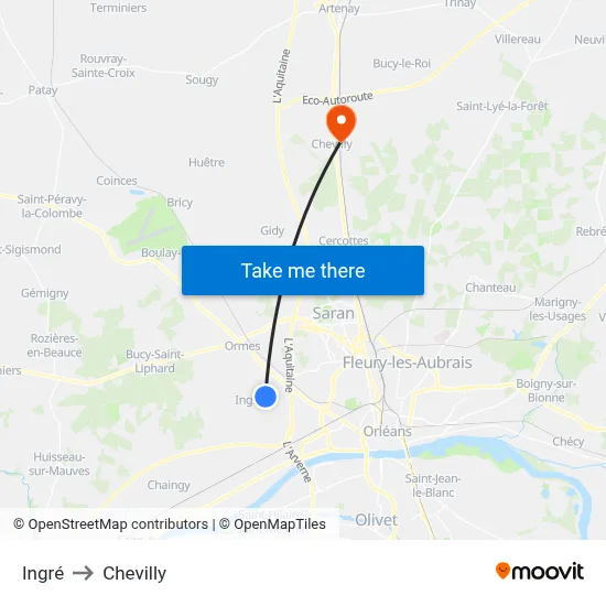 Ingré to Chevilly map