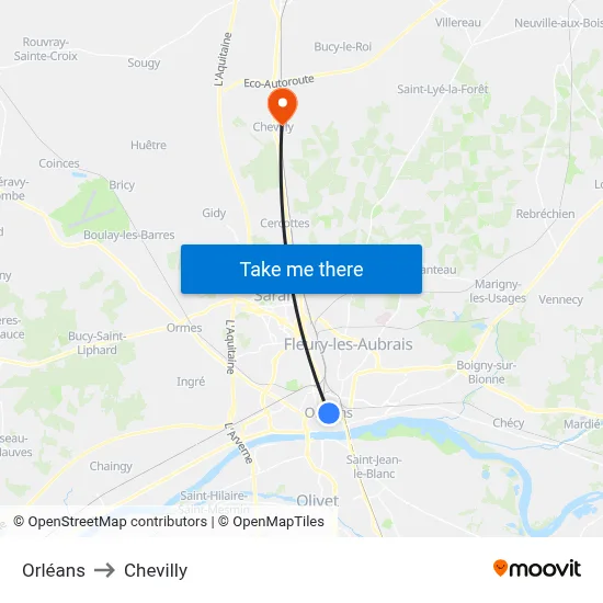 Orléans to Chevilly map