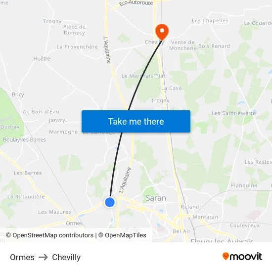 Ormes to Chevilly map
