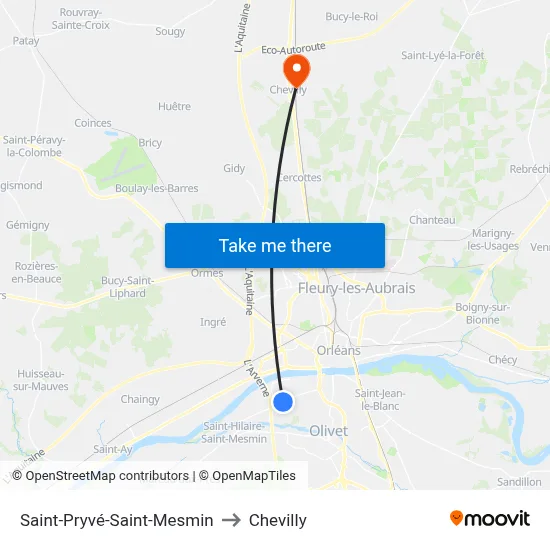 Saint-Pryvé-Saint-Mesmin to Chevilly map