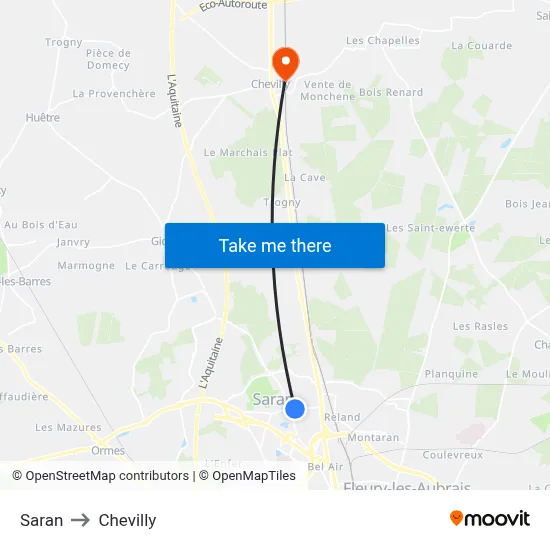 Saran to Chevilly map