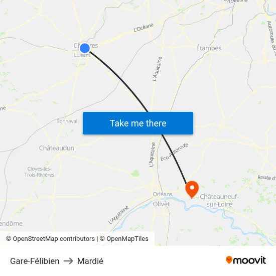 Gare-Félibien to Mardié map