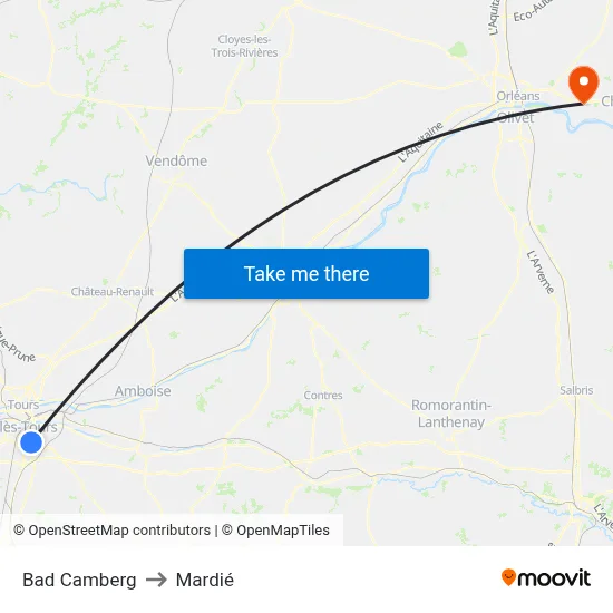 Bad Camberg to Mardié map