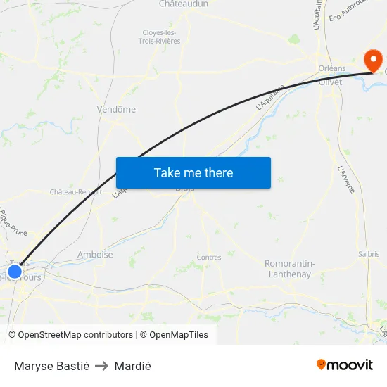 Maryse Bastié to Mardié map