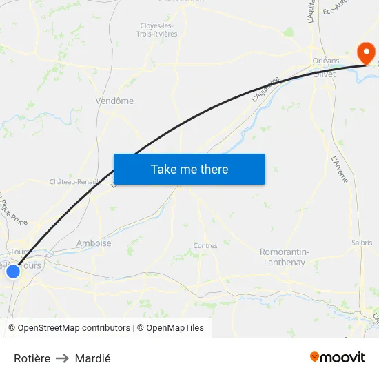 Rotière to Mardié map