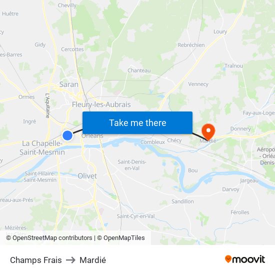 Champs Frais to Mardié map