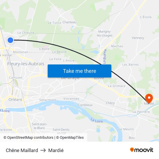 Chêne Maillard to Mardié map