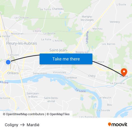 Coligny to Mardié map