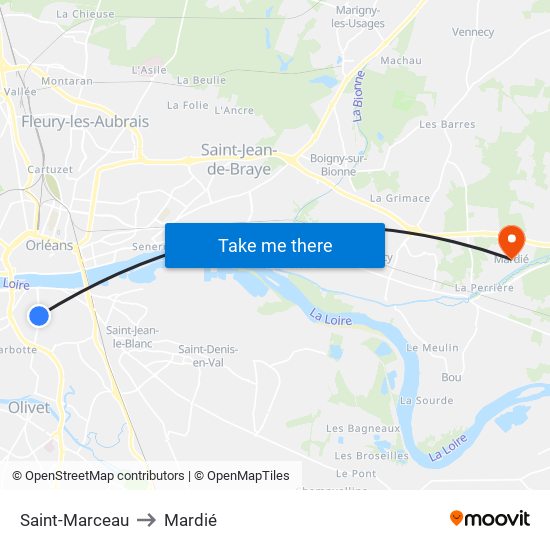 Saint-Marceau to Mardié map