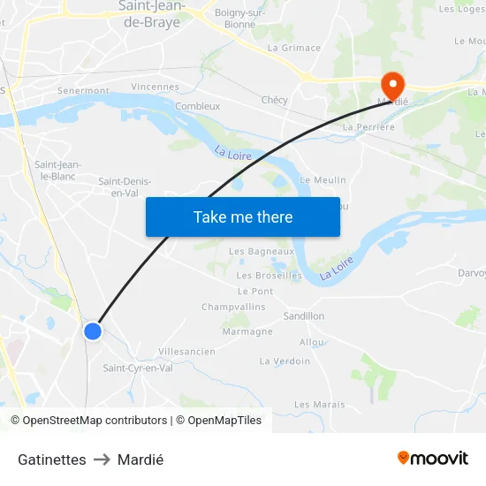 Gatinettes to Mardié map