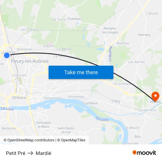 Petit Pré to Mardié map