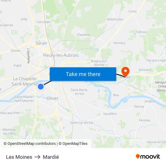 Les Moines to Mardié map