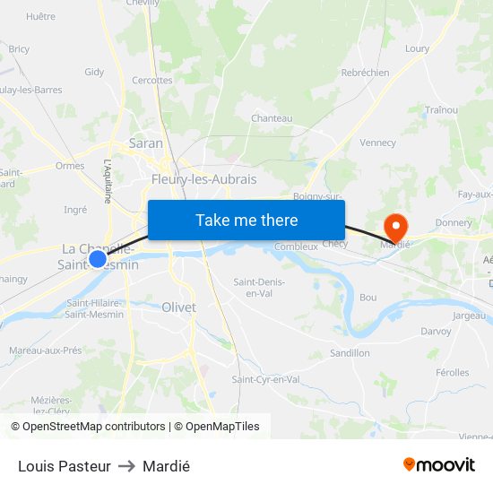 Louis Pasteur to Mardié map