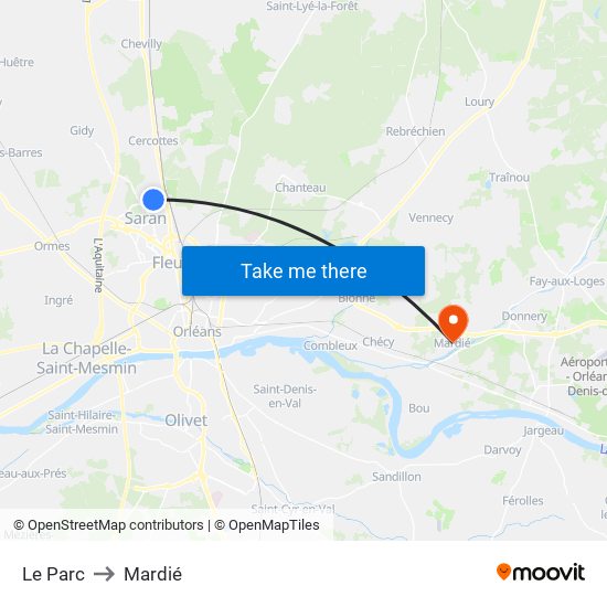 Le Parc to Mardié map