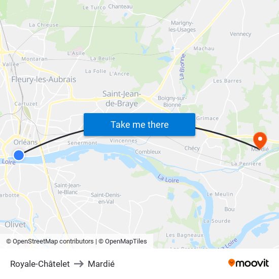 Royale-Châtelet to Mardié map