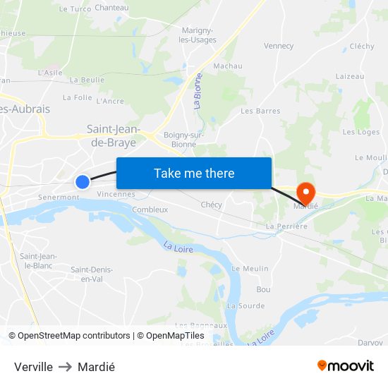 Verville to Mardié map
