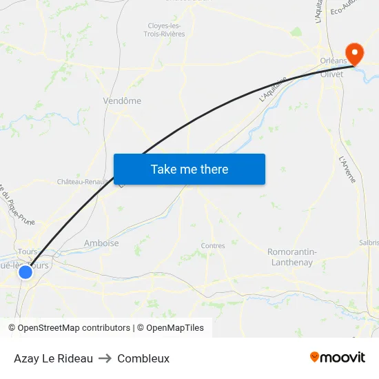 Azay Le Rideau to Combleux map