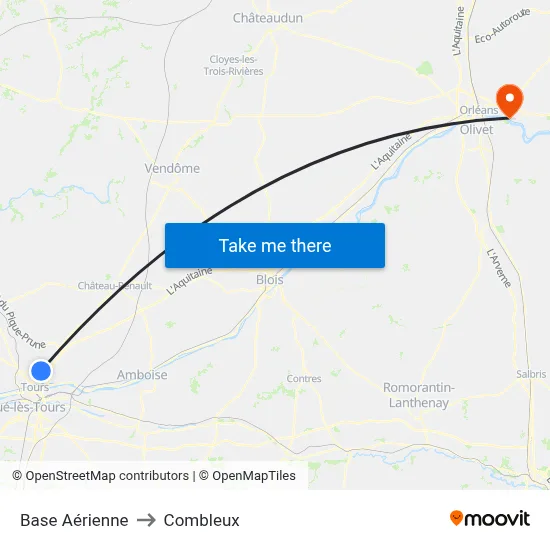 Base Aérienne to Combleux map