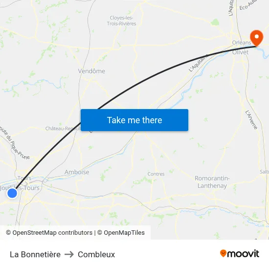 La Bonnetière to Combleux map