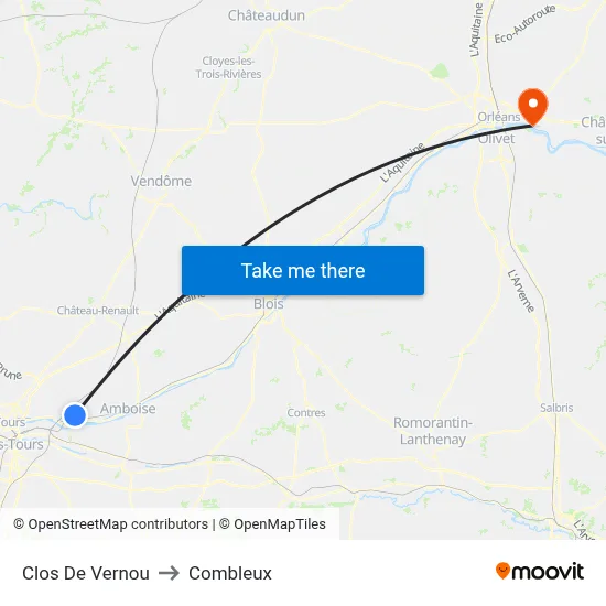Clos De Vernou to Combleux map