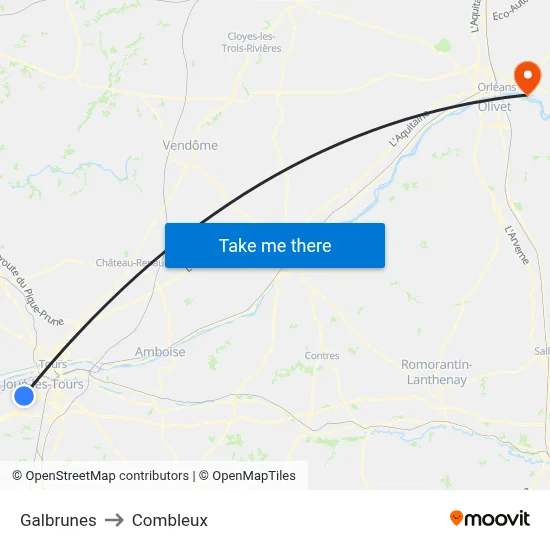 Galbrunes to Combleux map