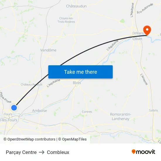 Parçay Centre to Combleux map