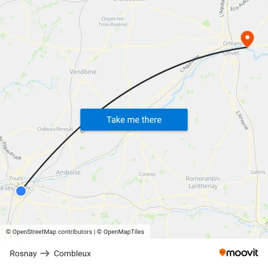 Rosnay to Combleux map
