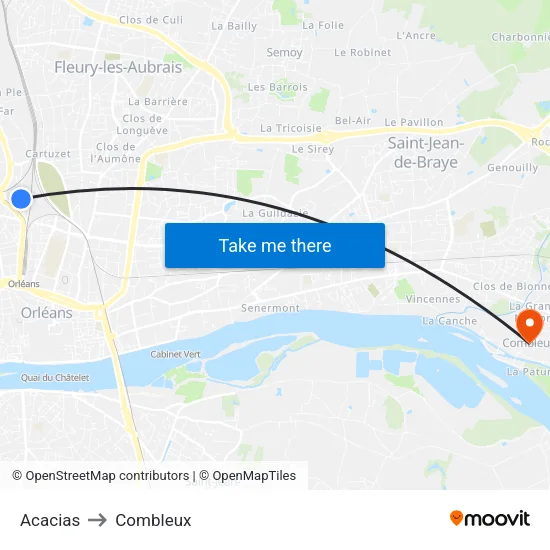 Acacias to Combleux map