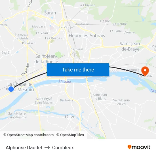 Alphonse Daudet to Combleux map