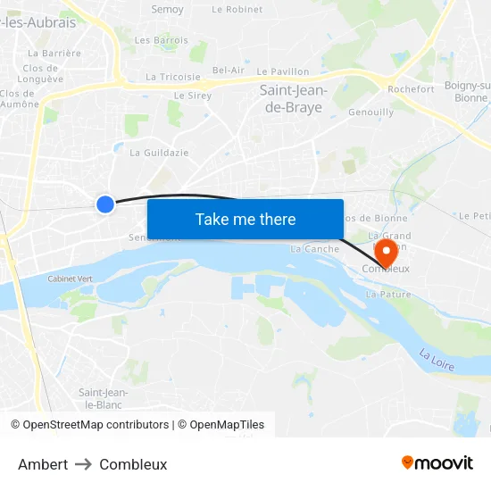 Ambert to Combleux map