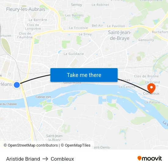 Aristide Briand to Combleux map