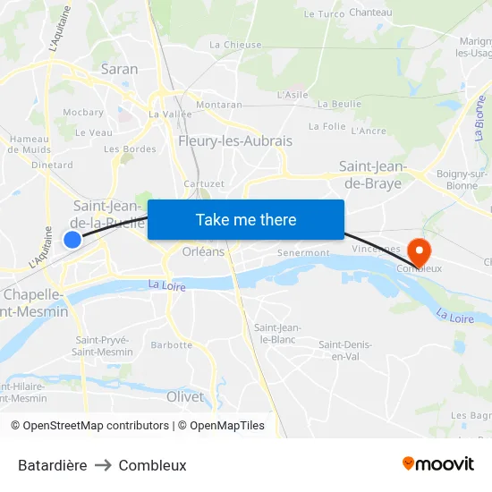 Batardière to Combleux map