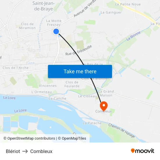 Blériot to Combleux map