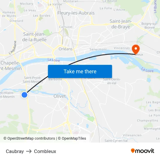 Caubray to Combleux map