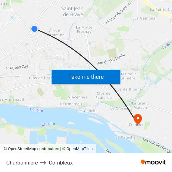 Charbonnière to Combleux map