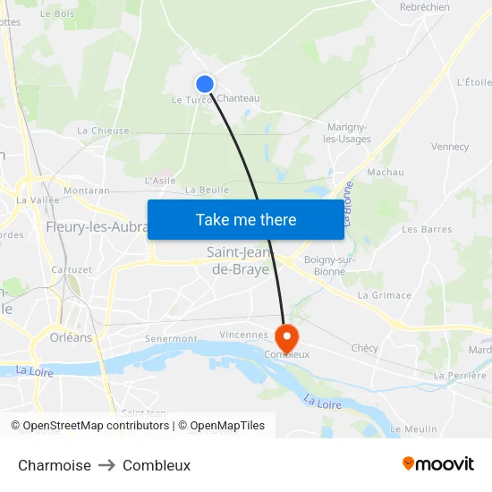 Charmoise to Combleux map