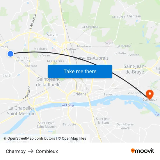 Charmoy to Combleux map