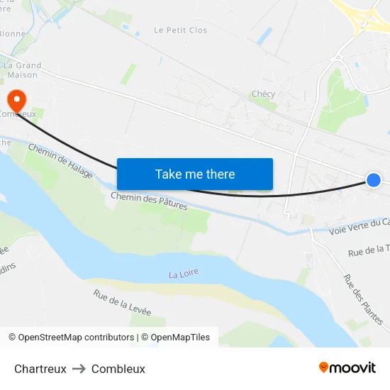 Chartreux to Combleux map