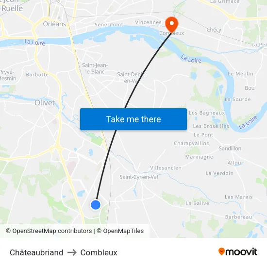 Châteaubriand to Combleux map