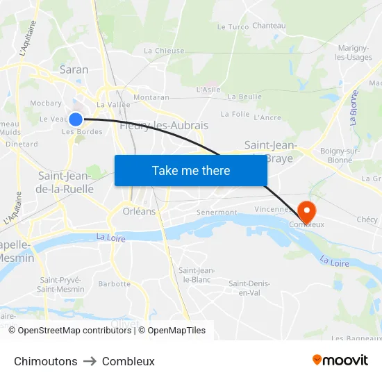 Chimoutons to Combleux map