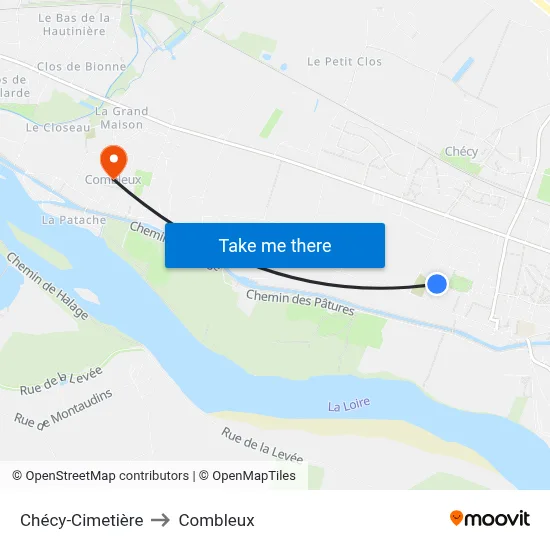 Chécy-Cimetière to Combleux map
