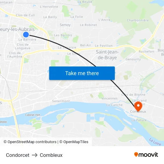Condorcet to Combleux map