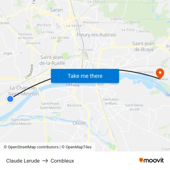 Claude Lerude to Combleux map