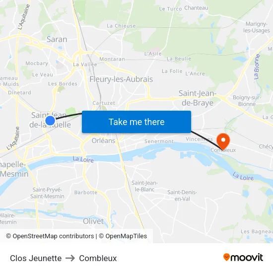 Clos Jeunette to Combleux map