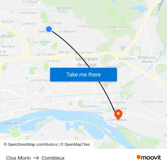 Clos Morin to Combleux map