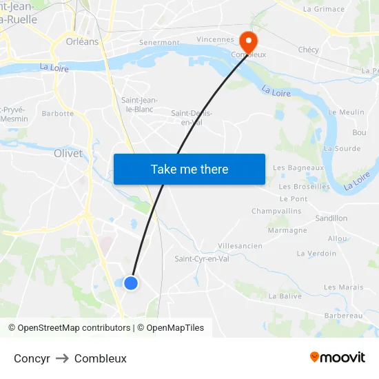 Concyr to Combleux map